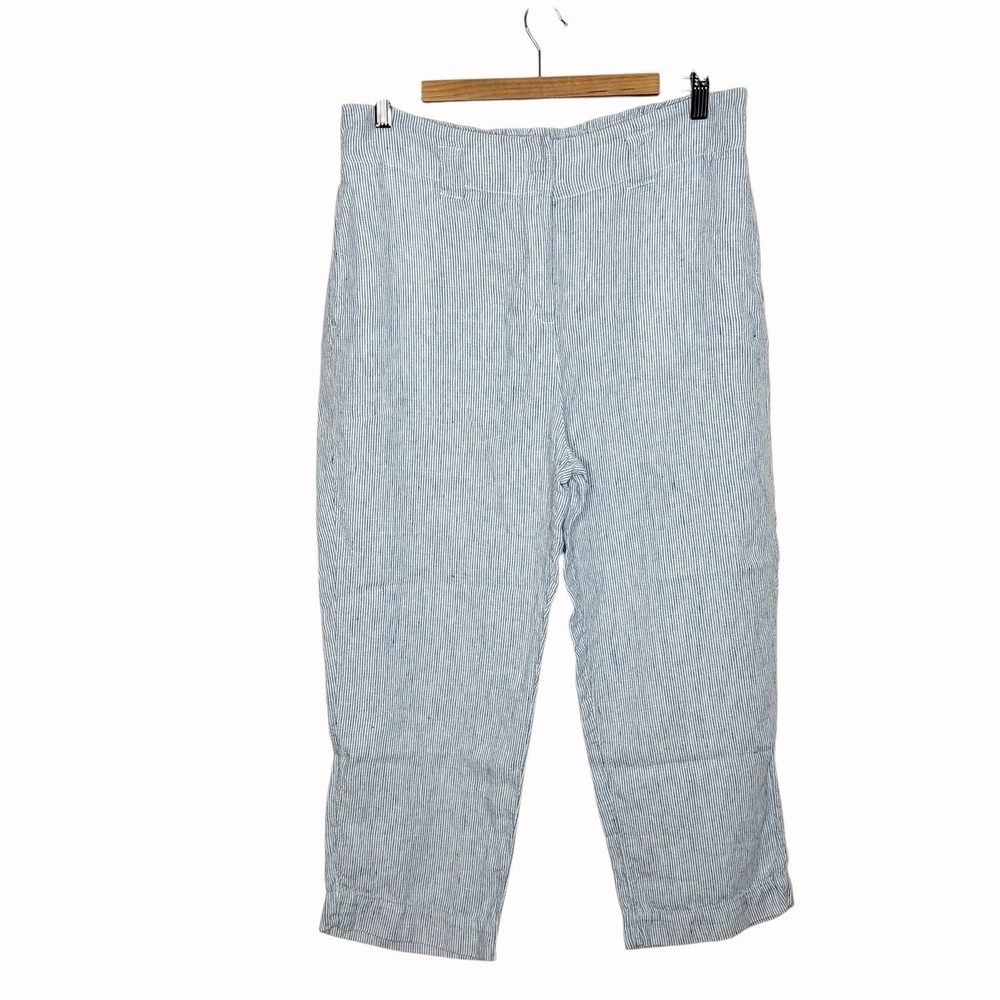 Chicos Striped Linen Pants Blue Womens Size 10 1.5 Coastal Fisherman Nautical